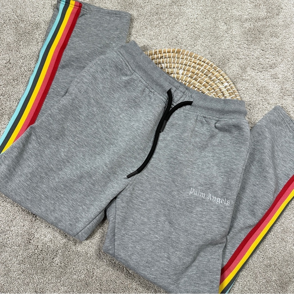Palm Angels Women’s Rainbow Track Sweatpants Pull On Drawstring in Gray Size XL